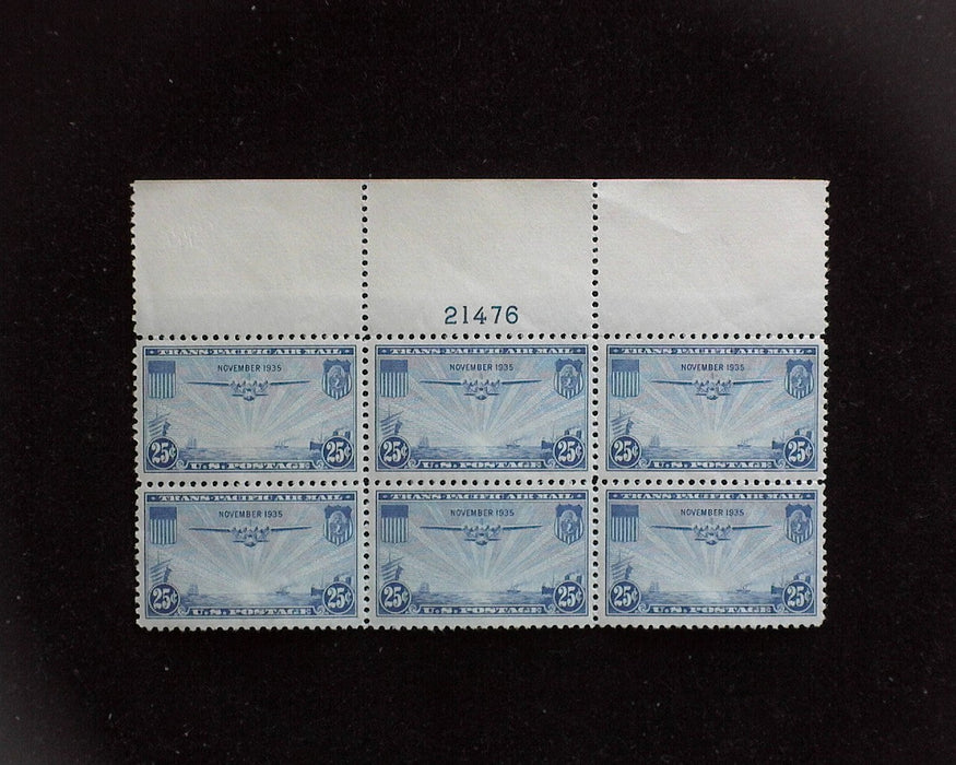 #C20 MNH 25 cent Clipper Airmail plate block Full top Vf/Xf US Stamp
