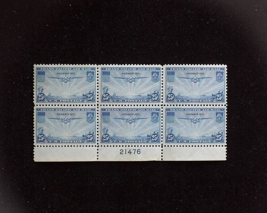 #C20 MNH 25 cent Clipper Airmail plate block Vf/Xf US Stamp