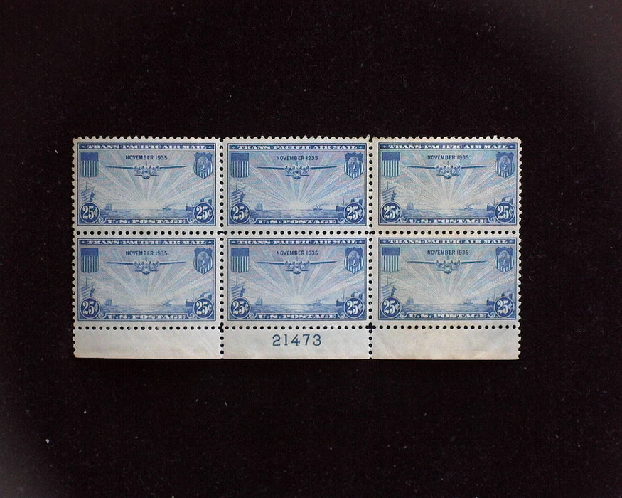 #C20 MNH 25 cent Clipper Airmail plate block VF US Stamp