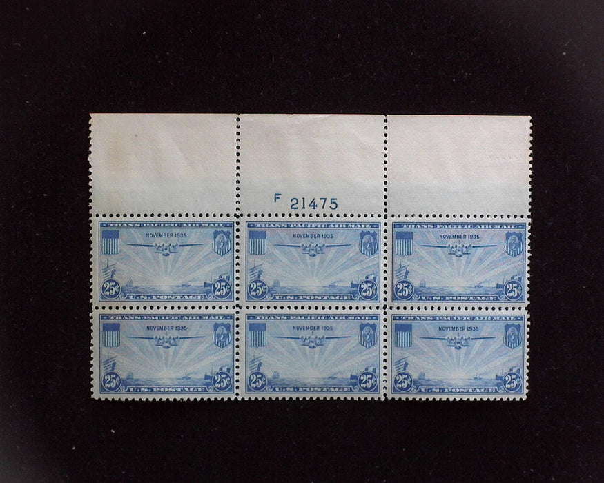 #C20 MNH 25 cent Clipper Airmail plate block Slight gum toning F/VF US Stamp
