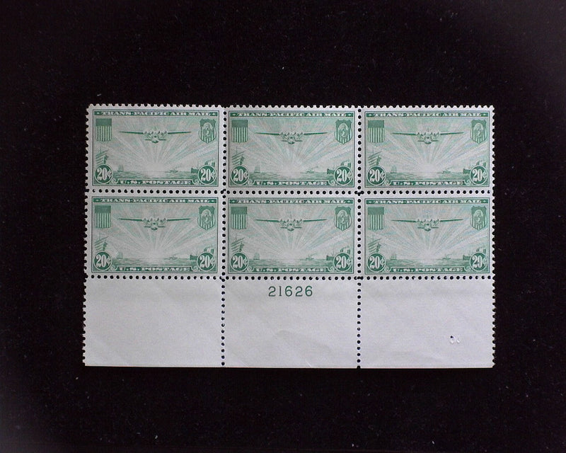 #C21 20c Clipper Airmail plate block. Mint XF NH - US Stamp
