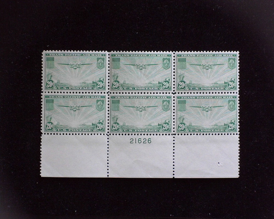 #C21 MNH 20 cent Clipper Airmail plate block XF US Stamp
