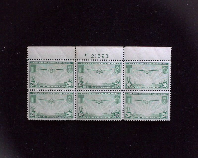 #C21 20c Clipper Airmail plate block. Mint XF NH - US Stamp