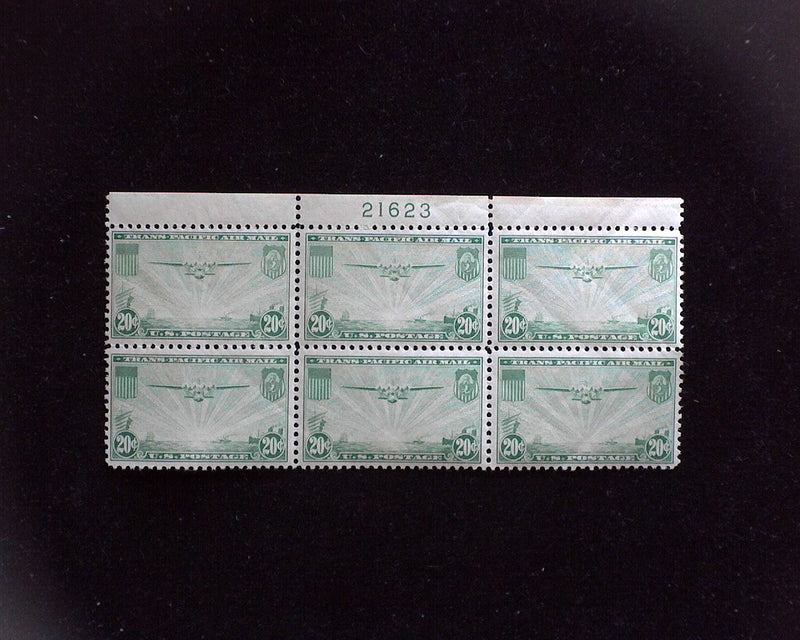 #C21 20c Clipper Airmail plate block. Mint Vf/Xf NH - US Stamp