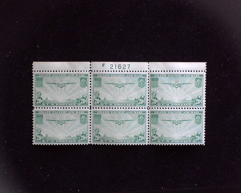 #C21 20c Clipper Airmail plate block. Mint Vf/Xf NH - US Stamp