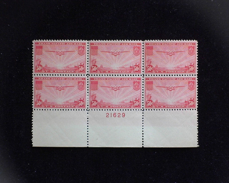#C22 50c Clipper Airmail plate block. Mint XF NH - US Stamp