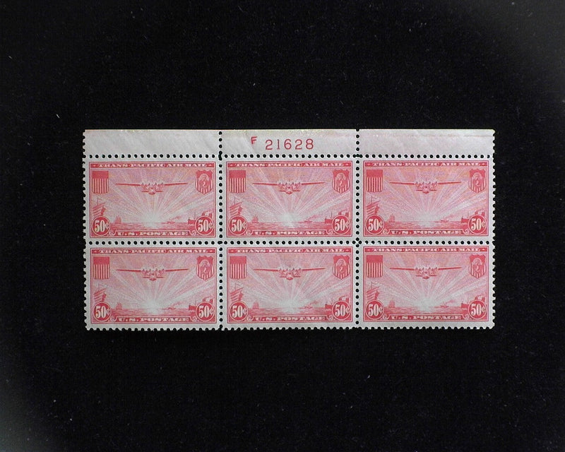 #C22 50c Clipper Airmail plate block. Mint XF NH - US Stamp