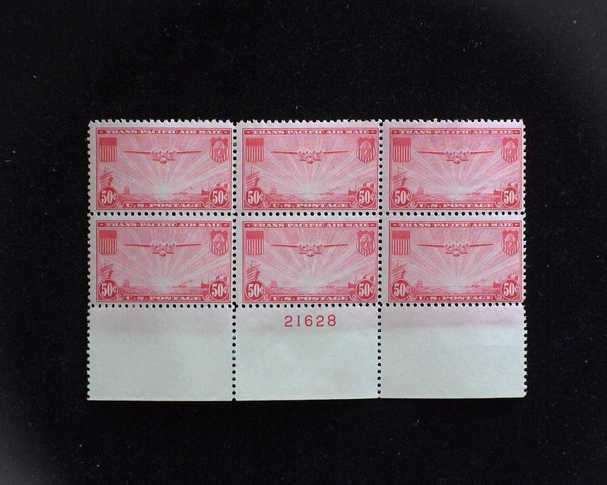 #C22 MLH 50 cent Clipper Airmail plate block F/VF US Stamp