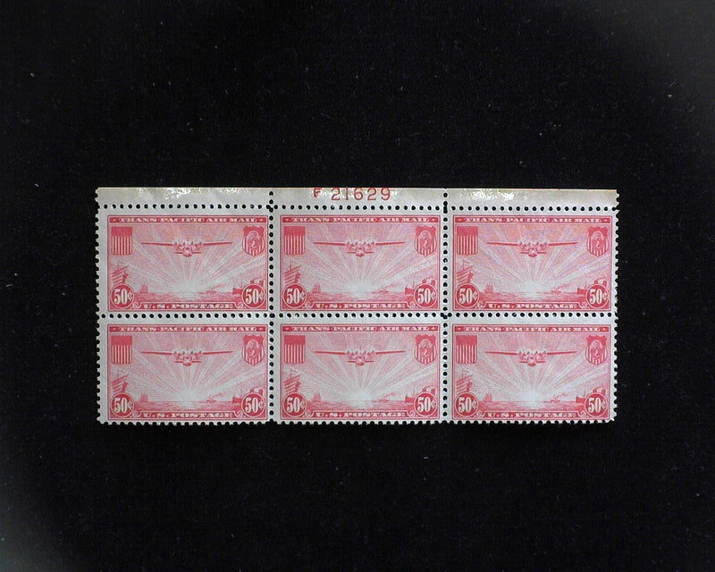 #C22 50c Clipper Airmail plate block. Mint F/VF NH - US Stamp