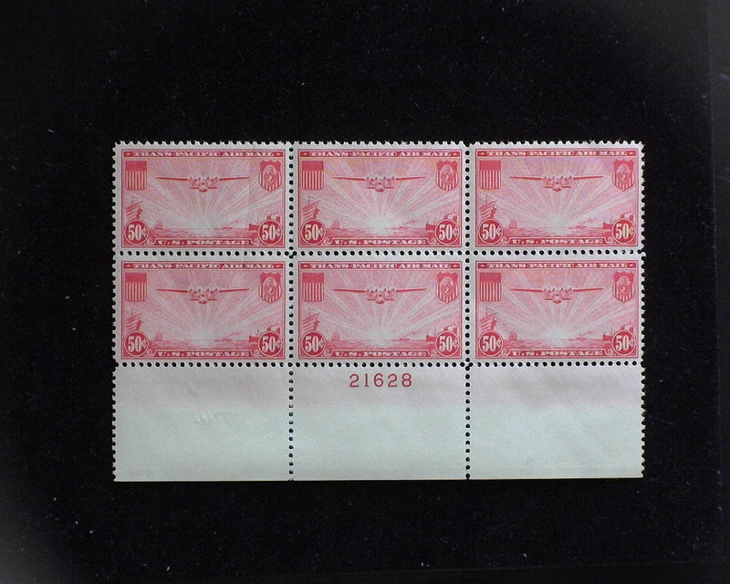 #C22 50c Clipper Airmail plate block. Natural gum wrinkle. Mint Vf/Xf NH - US Stamp