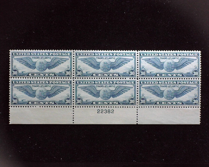 #C24 30c Winged Globe Airmail plate block. Tiny gum skips. Mint XF NH - US Stamp