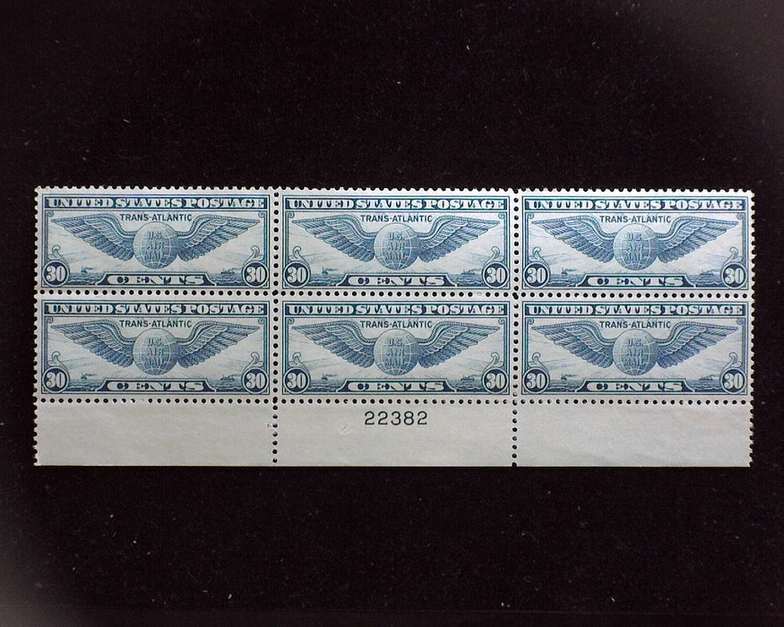 #C24 MNH 30 cent Winged Globe Airmail plate block Tiny gum skips XF US Stamp