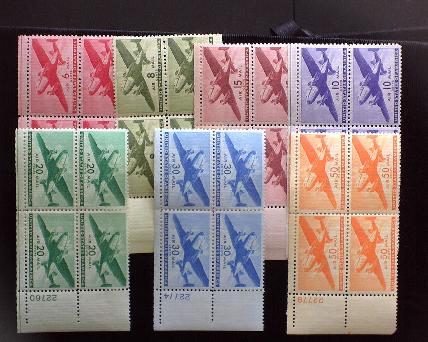 #C25-31 MLH 6 cent-50 cent Transport Airmail plate blocks C25-31 VF US Stamp