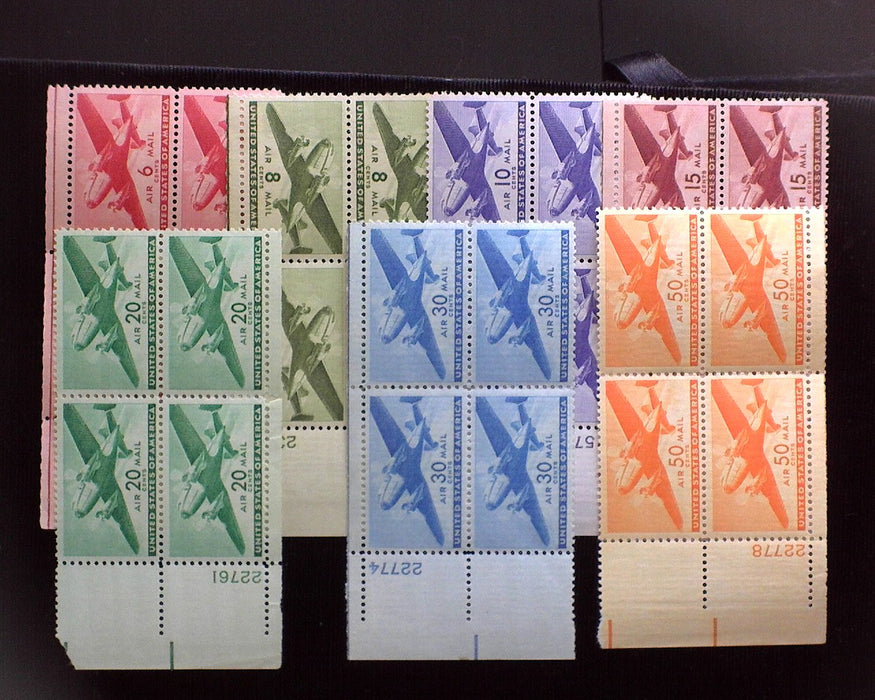 #C25-31 MNH 6 cent-50 cent Transport Airmail plate blocks C25-31 VF US Stamp
