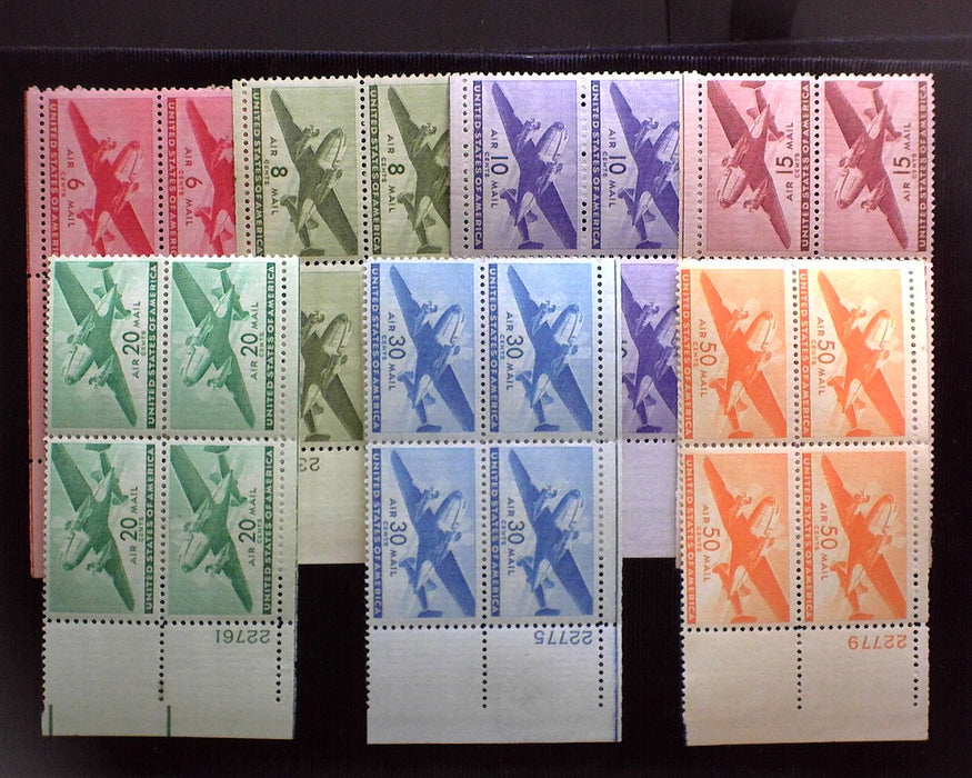 #C25-31 MNH 6 cent-50 cent Transport Airmail plate blocks C25-31 F/VF US Stamp