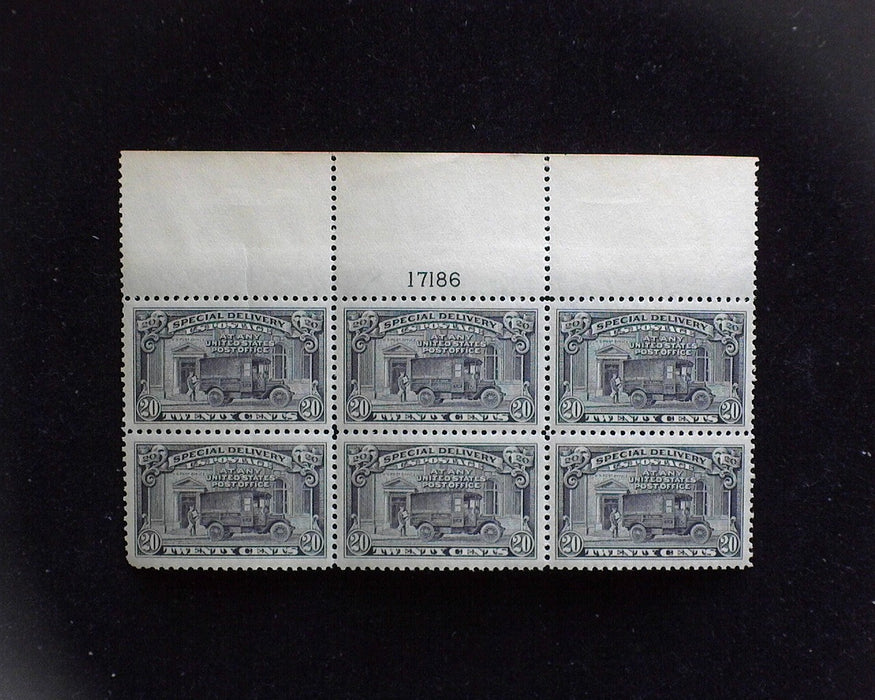 #E14 MNH 20 cent Special Delivery plate block Faint natural gum wrinkle Full top XF US Stamp
