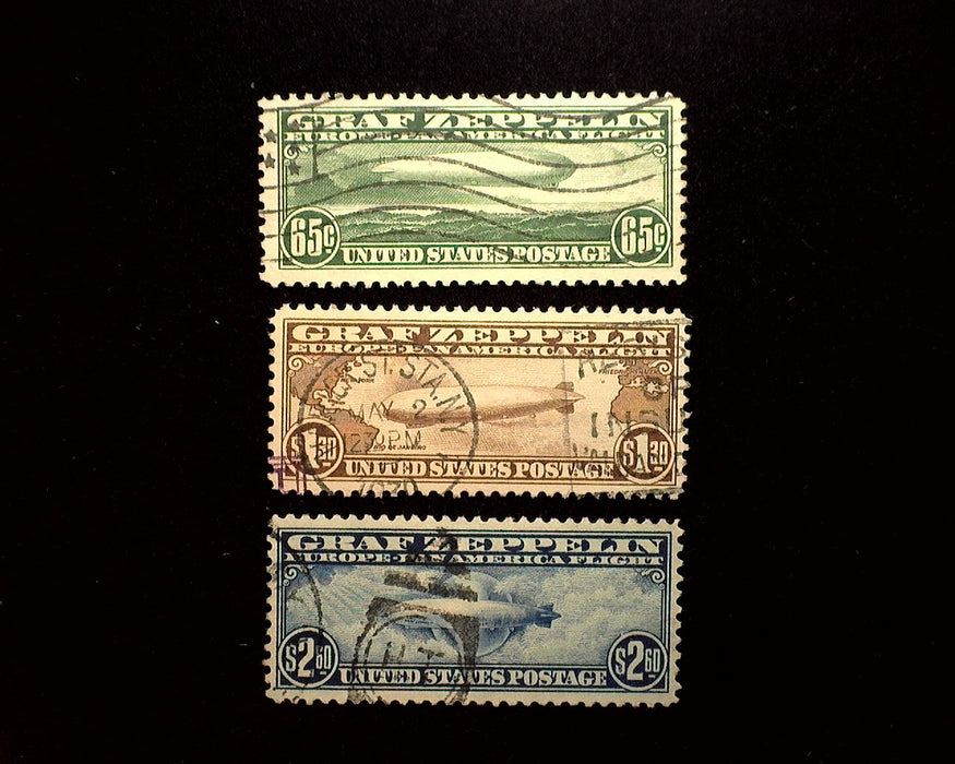 #C13 C14 C15 Used 1930 Zeppelin Issue Used Set Fresh and choice Vf/Xf US Stamp