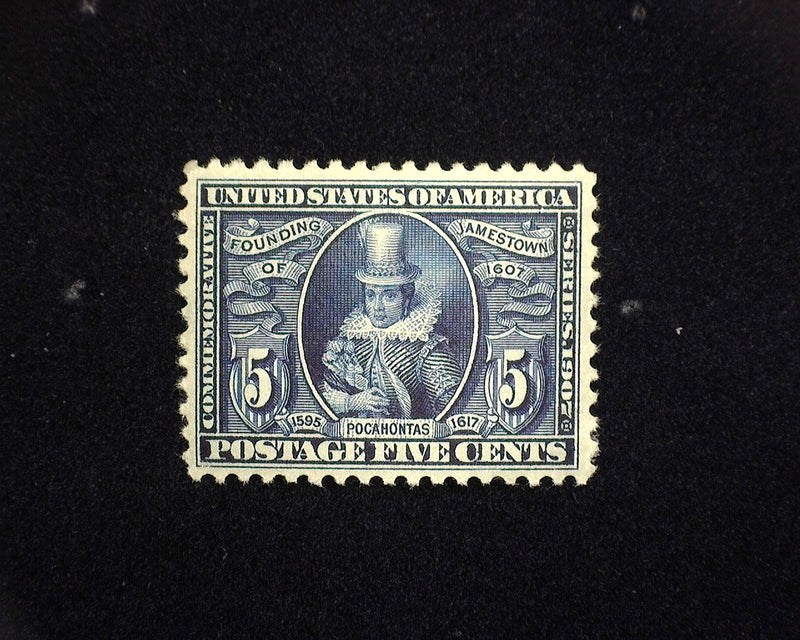 #330 5c Jamestown Deep rich color. Fresh and choice. Mint Vf/Xf NH - US Stamp