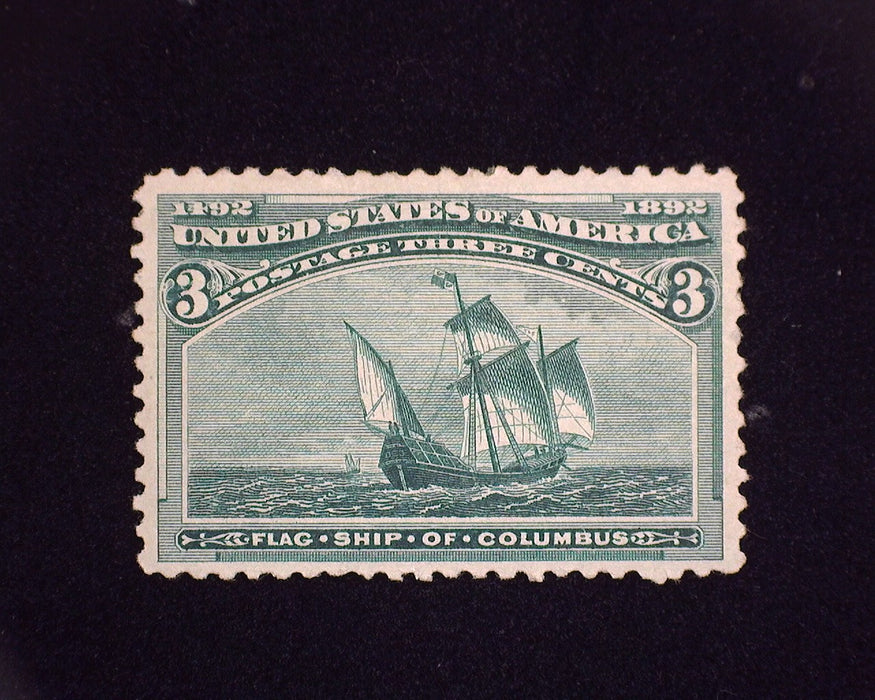 #232 MLH 3 cent Columbian. Vf/Xf US Stamp