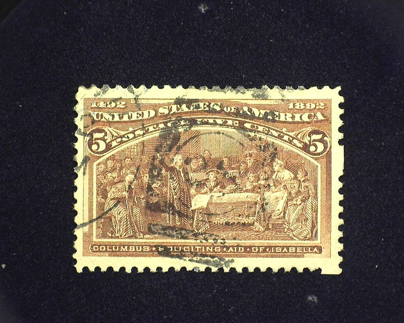 #234 5c Columbian Outstanding large margin used stamp. XF/S Used - US Stamp