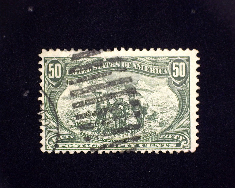 #291 Used 50 cent Trans Mississippi. Pin head thin. F US Stamp