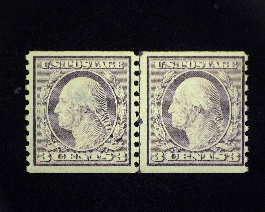 #493 MLH 3 cent purple. Joint line pair thin in left stamp. F US Stamp