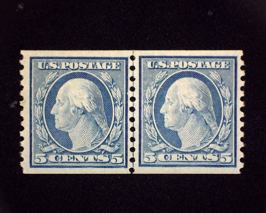 #496 MLH 5 cent blue. Choice joint line pair. Vf/Xf US Stamp