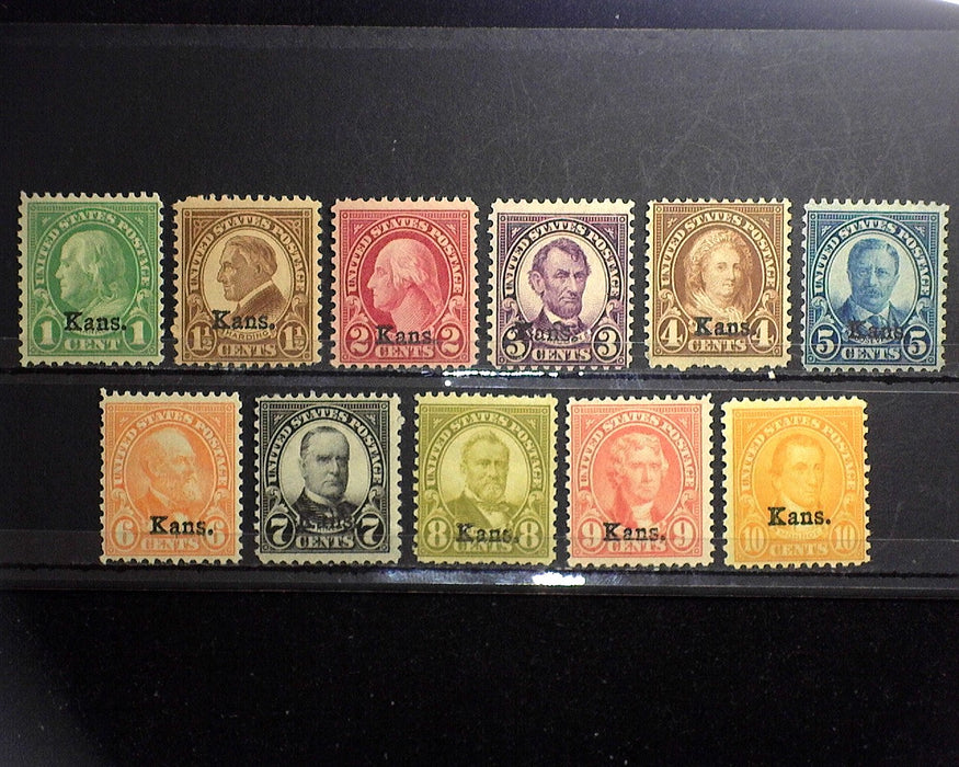 #658-668 MNH 1929 1 cent thru 10 cent Kansas overprints. F US Stamp