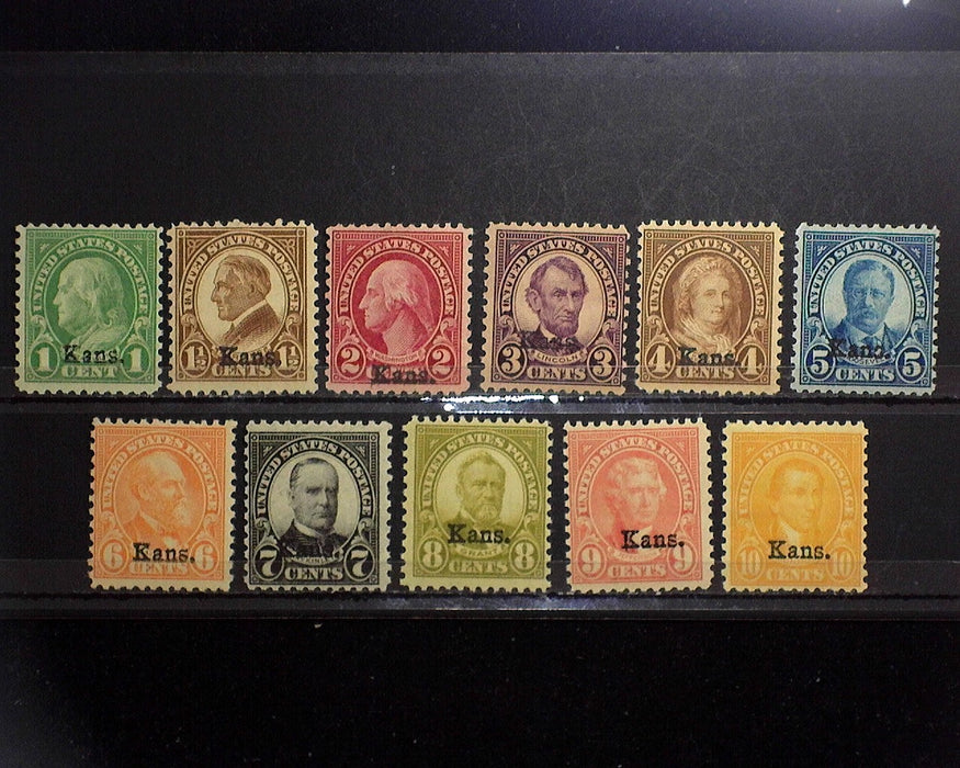 #658-668 MNH 1929 1 cent thru 10 cent Kansas overprints. F US Stamp