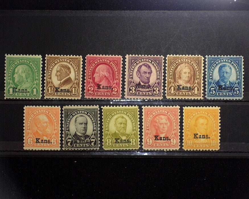 #658-668 MNH 1929 1 cent thru 10 cent Kansas overprints. F/VF US Stamp