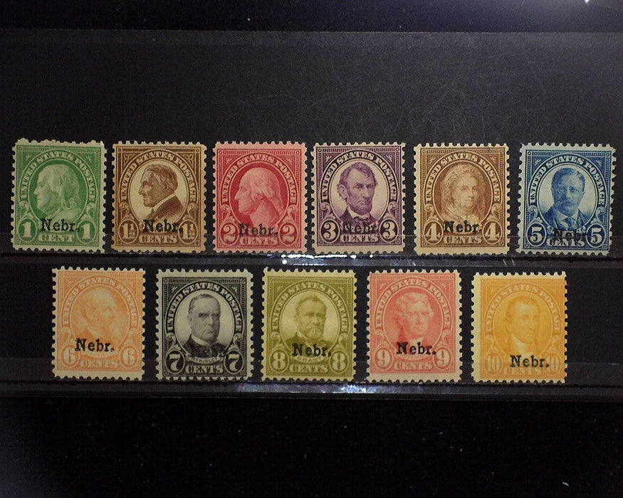 #669-679 MNH 1929 Nebraska overprint. F US Stamp
