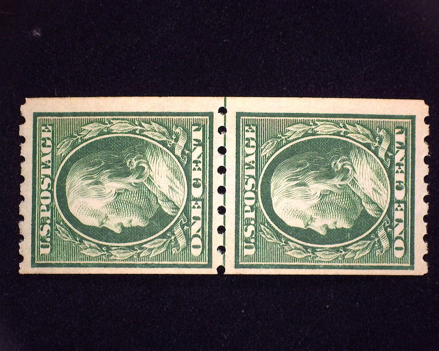 #390 1c Franklin Fresh guide line pair. Mint Vf/Xf NH US Stamp