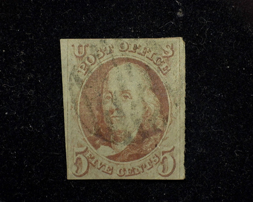 #1 Used Red Brown two margin stamp with Black Grid cancel. F US Stamp