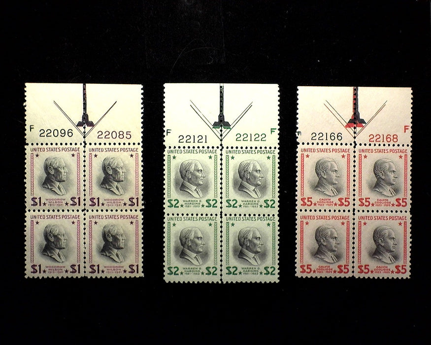 #832-834 One Dollar - Five Dollar Prexy plate blocks choice arrow margin blocks XF MNH US Stamp