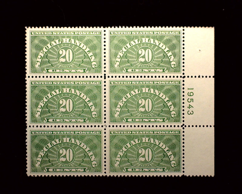 #QE3 20c Special Handling Plate Block. A Beauty! Mint XF NH - US Stamp