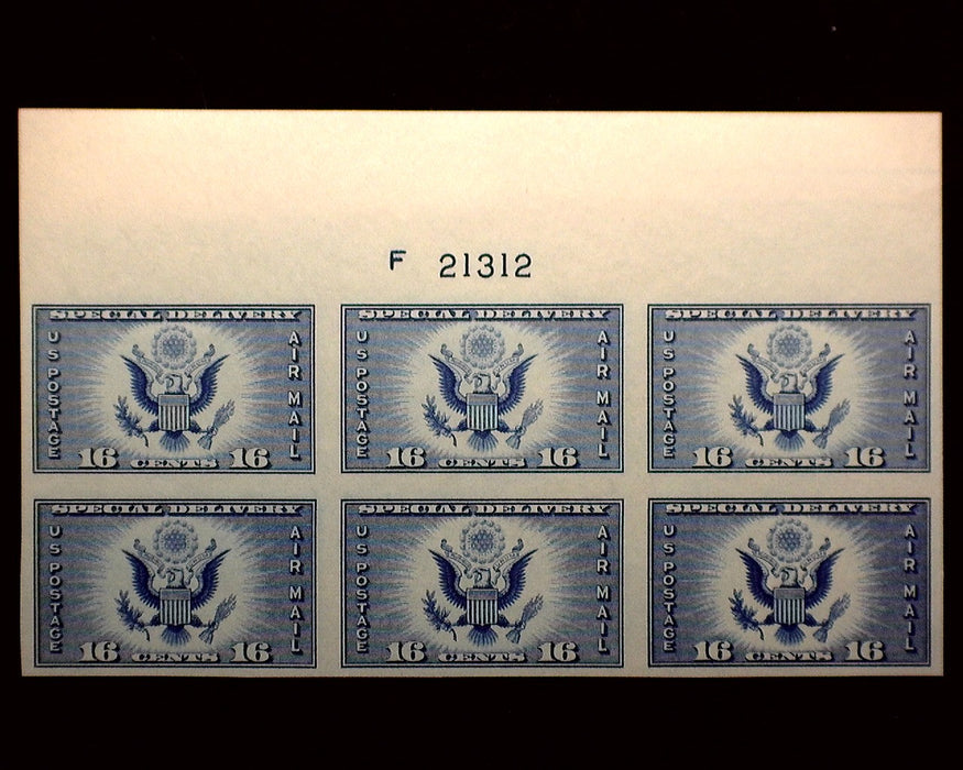 #771 16 Cent Air Mail Special Delivery imperforate Plate Block. No gum as issued Choice Full Top Mint XF US Stamp