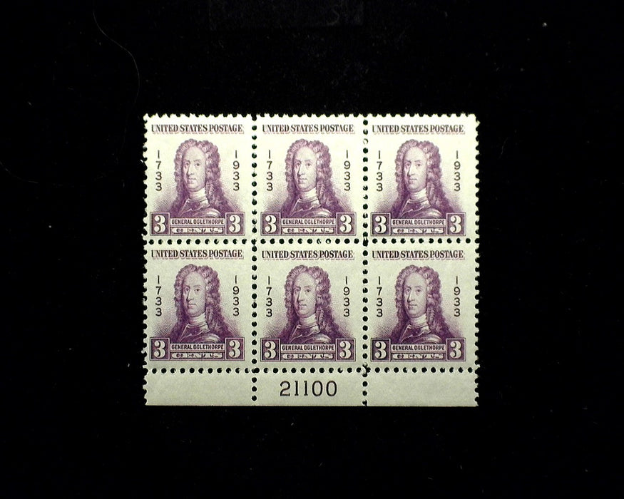 #726 3 Cent Ogelthorpe Plate Block Mint VF NH US Stamp