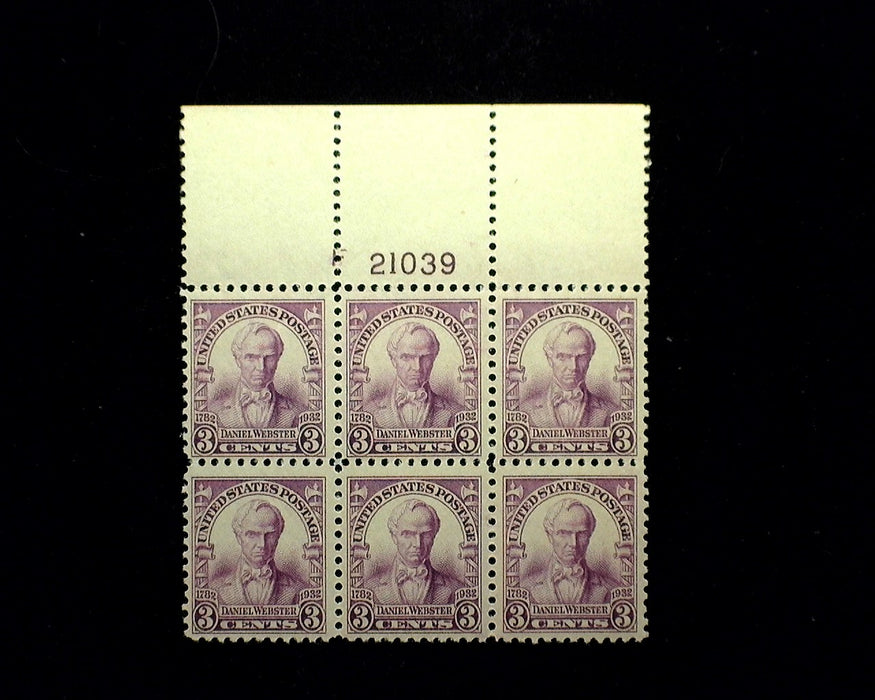 #725 3 Cent Webster Plate Block Full top Mint VF NH US Stamp