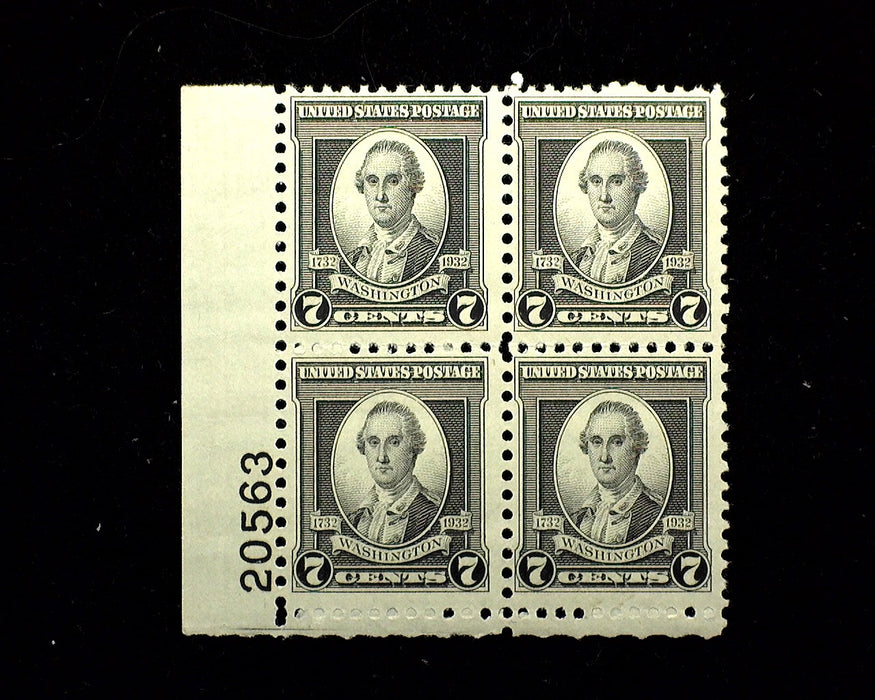 #712 7 Cent Washington Bicentennial Plate Block Mint NH VF US Stamp