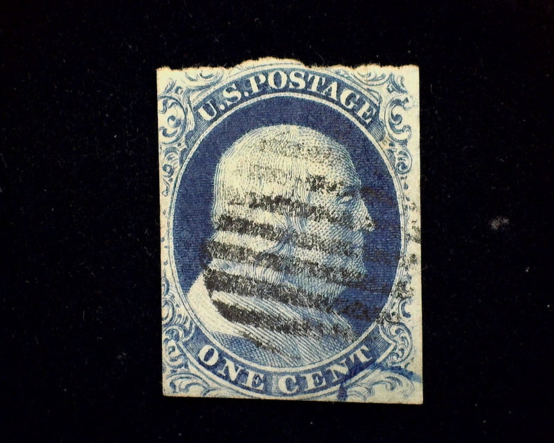 #7 1c Blue Three margins with faint Black Grid cancel. Faint tiny crease. F/VF Used - US Stamp