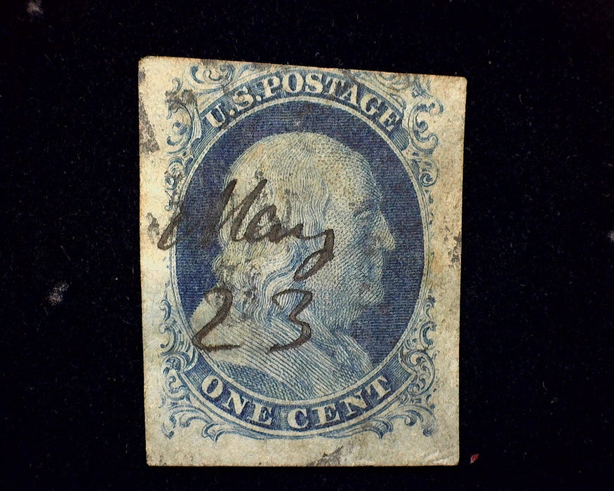 #7 3 huge and one just clearing 4 margin stamp. Slightly soiled. F/VF Used US Stamp