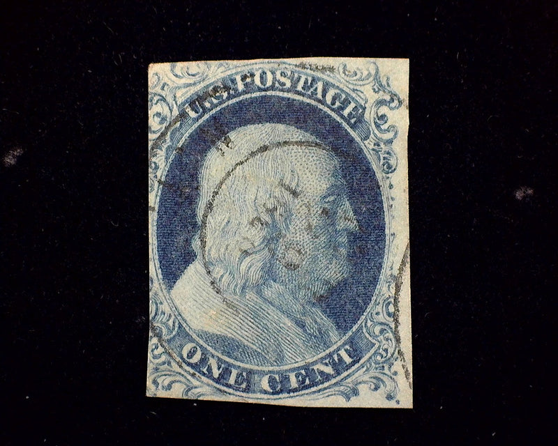 #9 1c Just 4 margin stamp with faint Black Town cancel. VF Used - US Stamp