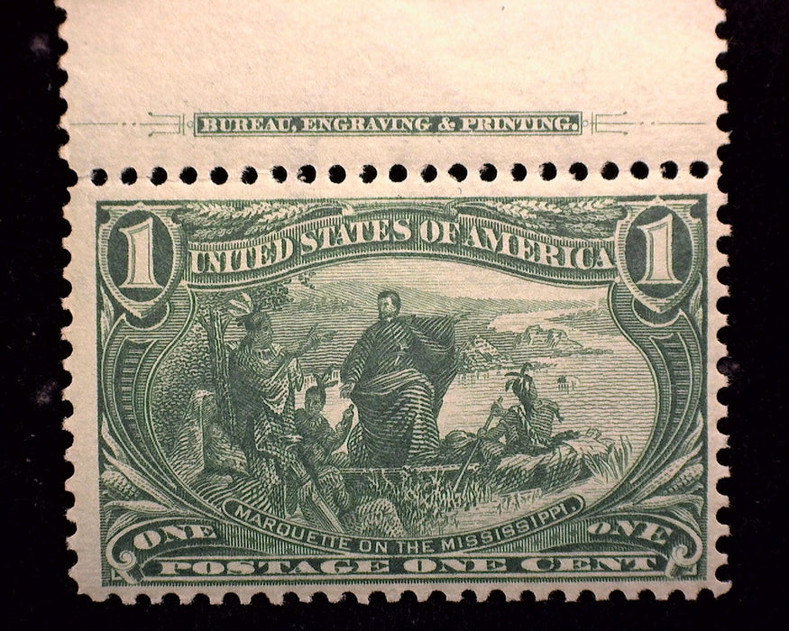 #285 1 cent Trans Mississippi Fresh impt margin single. Mint F/VF NH US Stamp