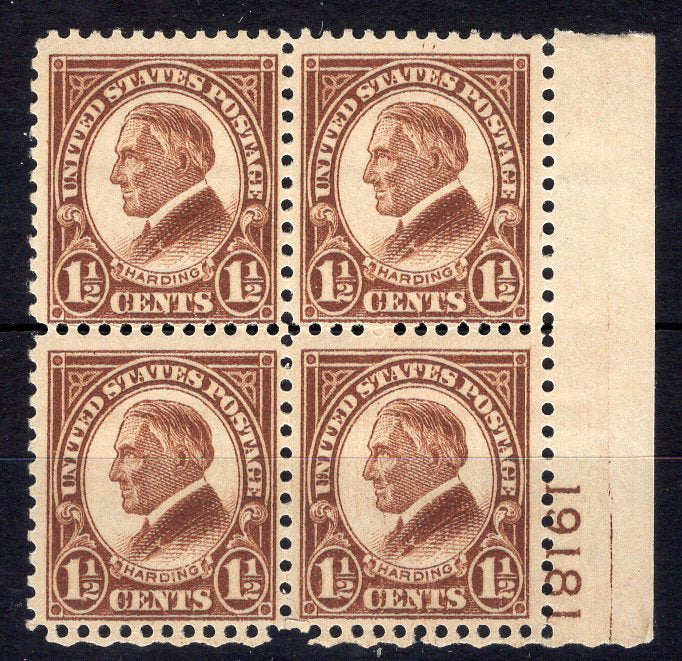 #633 1 1/2 Cent Harding Plate block #19181 F/VF NH Mint US Stamp