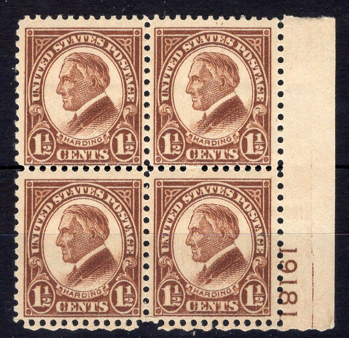 #633 1 1/2 Cent Harding Plate block #19181 F/VF NH Mint US Stamp