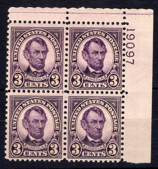 #635 3 Cent Lincoln Plate block #19097 F/VF NH Mint US Stamp