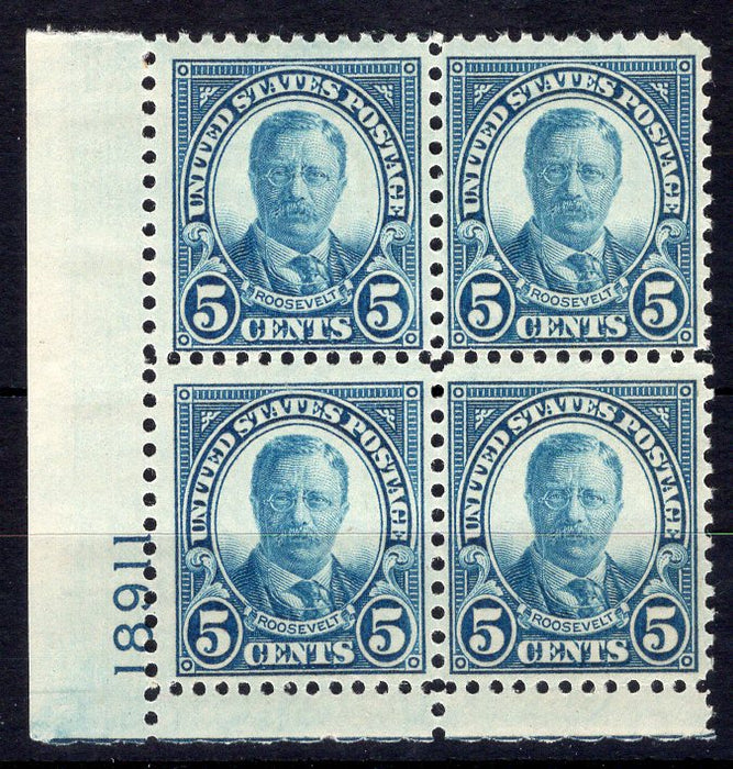 #637 5 Cent Roosevelt Plate block #18911 F/VF LH Mint US Stamp