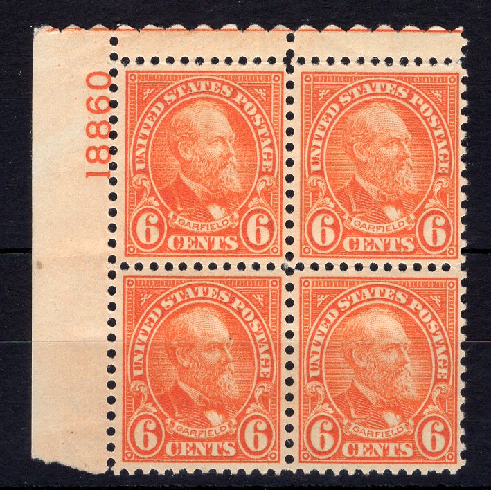 #638 6 Cent Garfield Plate block #18860 F/VF NH Mint US Stamp