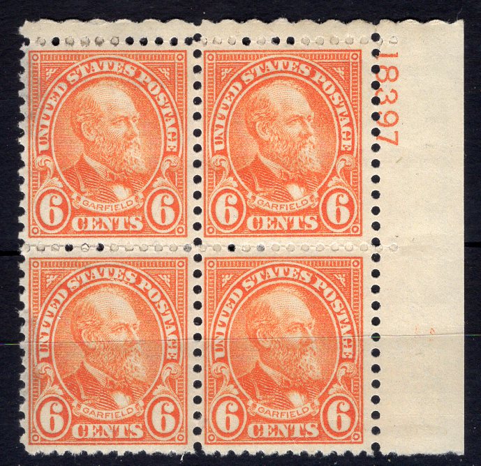 #638 6 Cent Garfield Plate block #18397 Vf/Xf LH Mint US Stamp