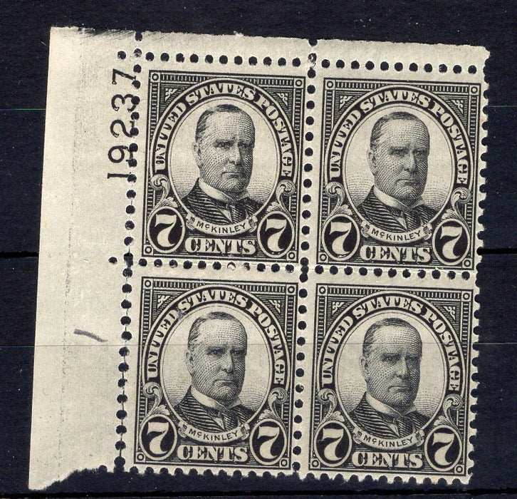 #639 7 Cent McKinley Plate block #19237 F NH Mint US Stamp